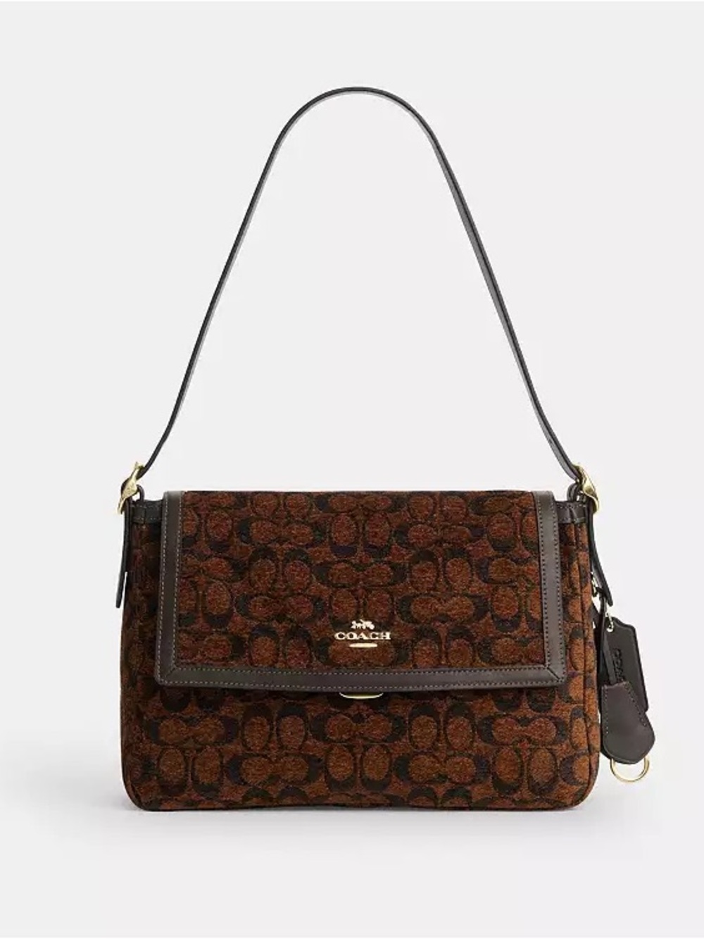 NWT COACH Etta Flap Large Bag In Signature Chenille Gold/Truffle